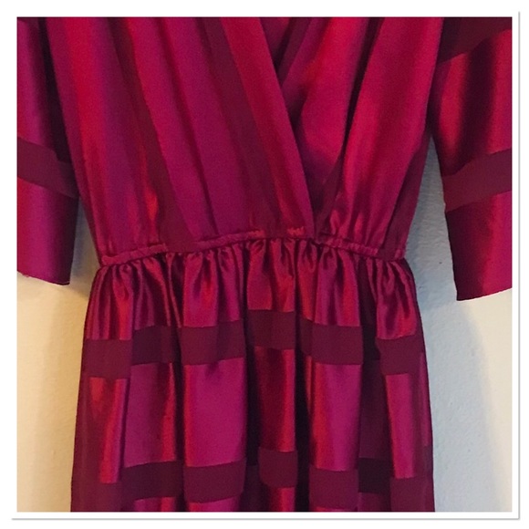 Vintage Sweet Talk Striped Cocktail Dress Red Burgandy Striped Size 3/4 - Picture 6 of 8